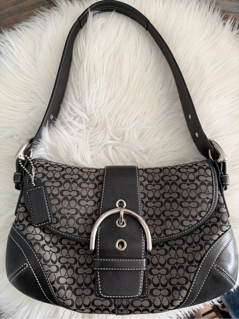 Coach Black and Gray Signature Hobo Shoulder Bag